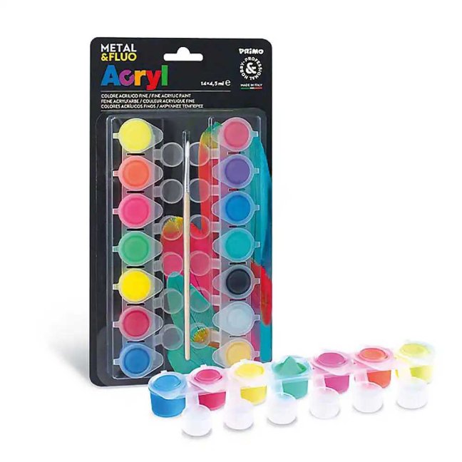 Akrylové barvy se štětcem - Fluo + Metal - 14 × 4,5ml