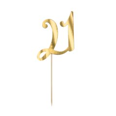 “21” - zápich na dort, zlatý, 20,5 cm