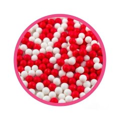 Červené a bílé 5 mm cukrové perly SweetArt (80 g)