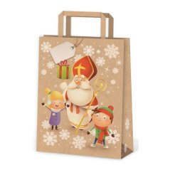 Mikulášská taška papírová kraft s uchem Mikuláš 22x29x11 cm