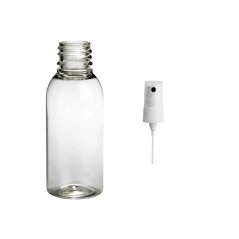 Plastová lahvička čirá s BÍLÝM kosmetickým rozprašovačem Via 35 ml