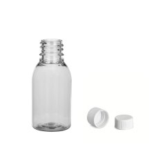 Plastová lahvička čirá široká s bílým uzávěrem Via 25 ml