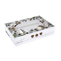 Vánoční krabička "bílá s perníčky" s oknem 22x15x5cm