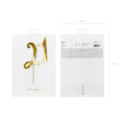 “21” - zápich na dort, zlatý, 20,5 cm