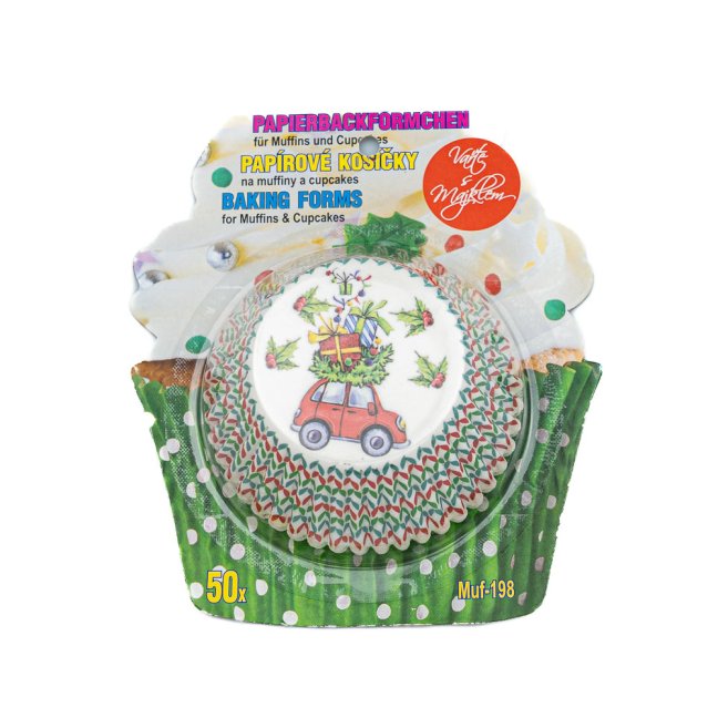 Auto s dárkama | papírové košíčky na muffiny a cupcakes | 50 ks