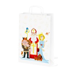 Mikulášská taška papírová bílá s Mikulášem 18x24x8 cm