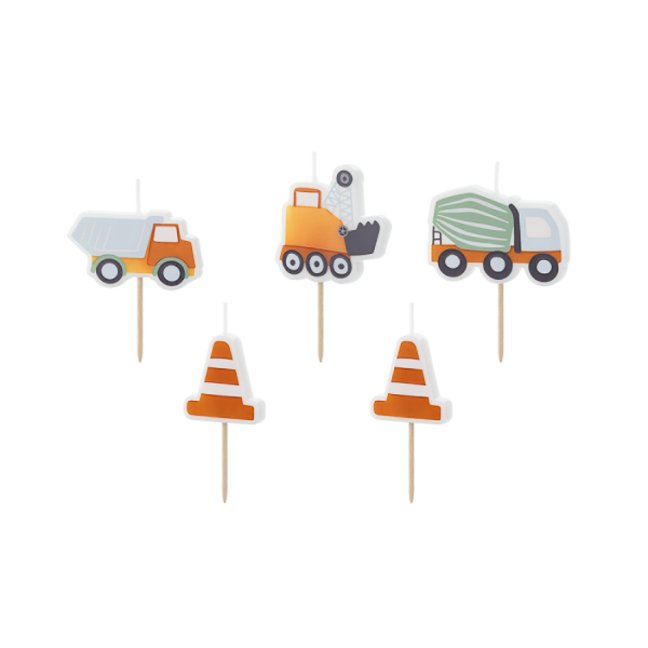 Dortové svíčky - stavební stroje, 3-4,5 cm, 5 ks