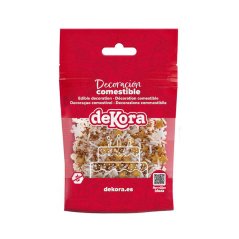 Cukrové zdobení Sněhové vločky bílé a hvězdičky zlaté Dekora (100 g)