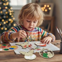 Sněhulák a stromek ozdoba dřevěná omalovánka 75x90 mm