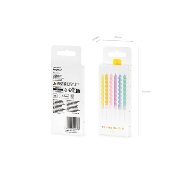 Dortové svíčky - zakroucená, 6 ks, 8,5 cm