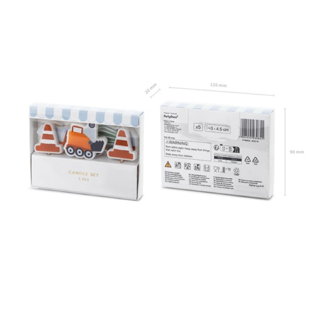 Dortové svíčky - stavební stroje, 3-4,5 cm, 5 ks