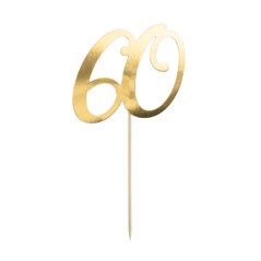 “60” - zápich na dort, zlatý, 21 cm