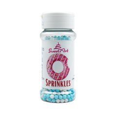 Modré a bílé 5 mm cukrové perly SweetArt (80 g)