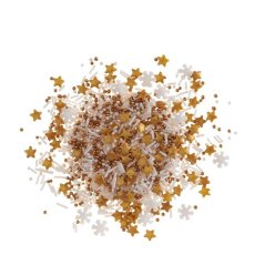 Cukrové zdobení Sněhové vločky bílé a hvězdičky zlaté Dekora (100 g)