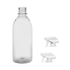 Plastová lahvička čirá s bílým pistolovým rozprašovačem Tera 500 ml