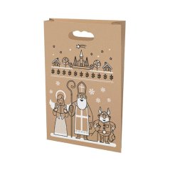 Mikulášská taška papírová hnědá s průhmatem Mikuláš 26x41x11 cm