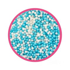 Modré a bílé 5 mm cukrové perly SweetArt (80 g)