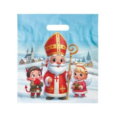 Mikulášská taška PE s Mikulášem, andělem a čertem 29x32x8 cm