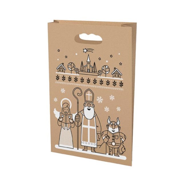 Mikulášská taška papírová hnědá s průhmatem Mikuláš 26x41x11 cm