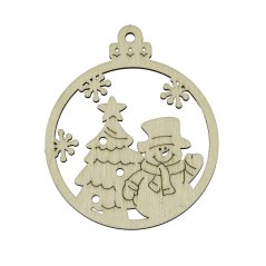 Sněhulák a stromek ozdoba dřevěná omalovánka 75x90 mm