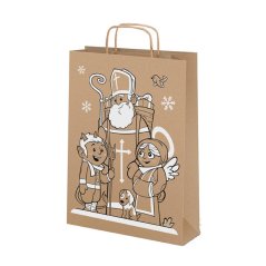 Mikulášská taška papírová hnědá s uchem Mikuláš 22x28x10 cm