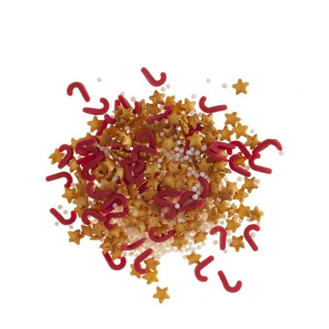 Cukrové zdobení Hvězdičky zlaté a hůlky červené Dekora (100 g)