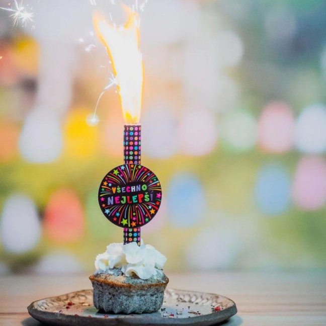 Dortová fontána všechno nejlepší černá doba hoření 45s délka 12 cm